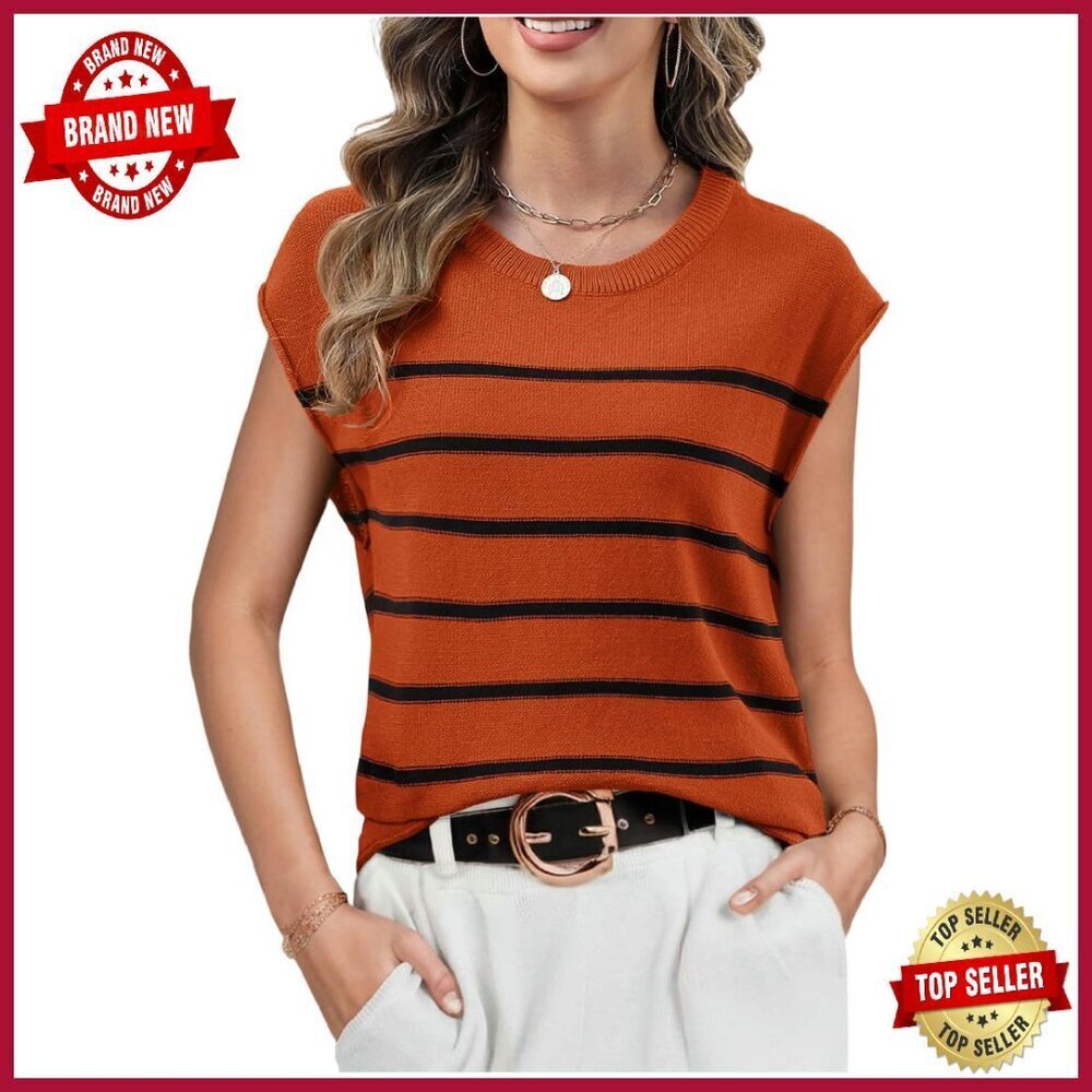 Women's Crew Neck Cap Sleeve Sweater Vest Knit Top Sleeveless Casual
